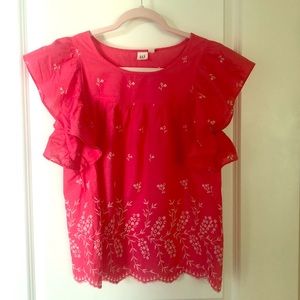 Bright pink flutter sleeve top
